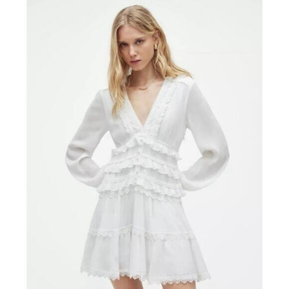 All Saints Ivory Ruffled Mini Dress - Picture 1 of 6